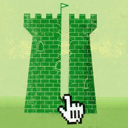 online hand scratches tower wall, illustration