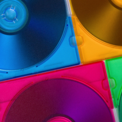 computer disks in multicolor boxes