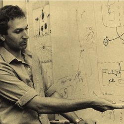 David Harel explaining statecharts at white board, 1984