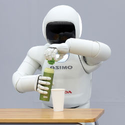 Honda's ASIMO robot with a thermos