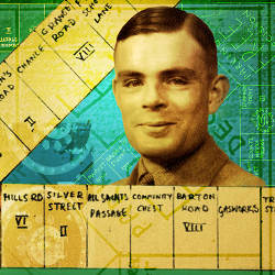 homemade Monopoly board, photo of Alan Turing