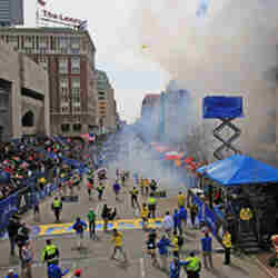 The finish line of the Boston Marathon, just after the explosion.