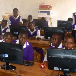 students using computers in Cameroon