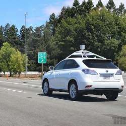 One of Google's autonomous vehicles on the road in northern California.