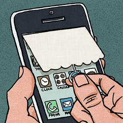 cell phone with window blind, illustration