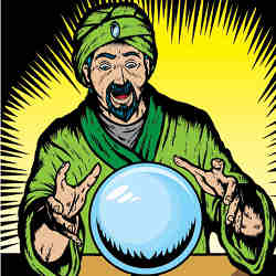 A 'mentalist' consults a crystal ball to see the future.