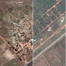 aerial before and after views of Porta Farm, Zimbabwe