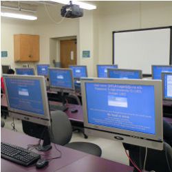 classroom with computers