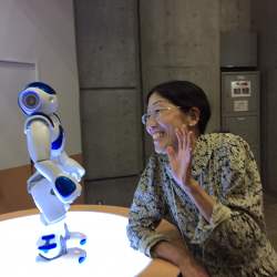 Author Mei Kobayashi and a Nao robot.