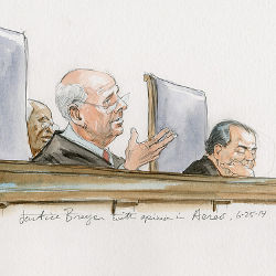 Supreme Court Justice Breyer announcing an opinion, illustration