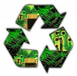 A recycling symbol modified to indicate electronics.