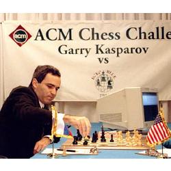 Garry Kasparov in 1996, playing chess with IBM's Deep Blue computer.