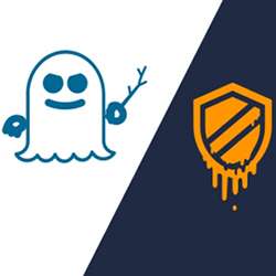 Logos of the Spectre and Meltdown security flaws.