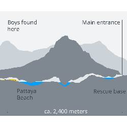 A map of rescue operations at Tham Luang cave in Thailand.