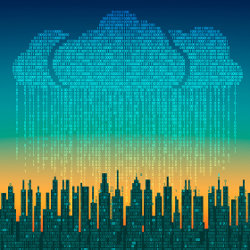 binary rain on cityscape, illustration
