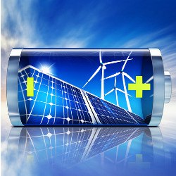 battery with renewable energy sources, illustration