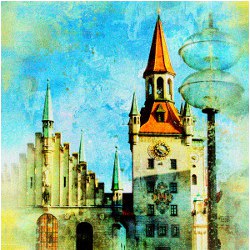 Marienplatz Square in Munich, illustration