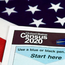U.S. Census 2020 on American flag background