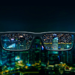cityscape seen through glasses at night