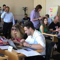 Open source developers at the IBM-sponsored U.N. natural disaster app hackathon in Geneva, Switzerland.