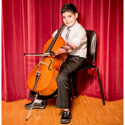 boy with a prosthetic limb plays the cello