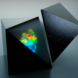 churning colors inside open black box