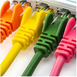 four differently colored network cables