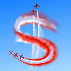 dollar sign created by skywriting planes