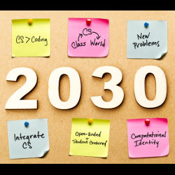 2030 bulletin board with post-it notes