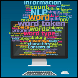 computer monitor and word cloud, illustration
