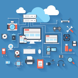 cloud computing and related hardware, illustration