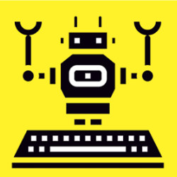 robot at keyboard, illustration