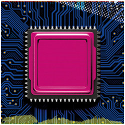 colored chip on circuit board, illustration