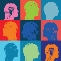 colored heads on colored backgrounds, illustration