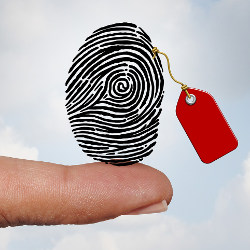fingerprint with a red tag, illustration