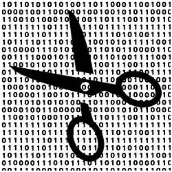 scissors on binary code background, illustration