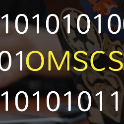 OMSCS initials and binary code, illustration