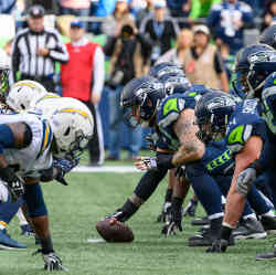 The Seahawks lining up against the San Diego Chargers (now the Los Angeles Chargers).