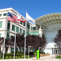 flags flying at Apple headquarters