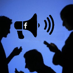 mobile phone users and a megaphone with Facebook icon, illustration