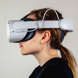 female wearing VR headset