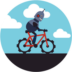 robot riding bicycle, illustration