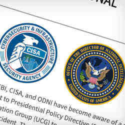 Seals of the U.S. Cybersecurity and Infrastructure Security Agency, and of the Office of the Director of National Intelligence