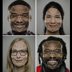 facial recognition data points on four faces
