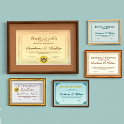 framed diplomas and certificates, illustration