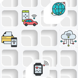 Internet-of-Things icons on white grid, illustration