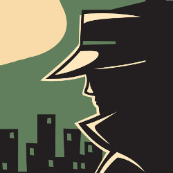 noir figure in hat at night, illustration