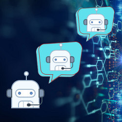chatbots inside robot speech bubbles, illustration