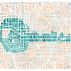 key shape within a city grid, illustration