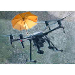 A drone with an umbrella.